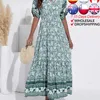 NATROL Summer Bohemian Soft Dress for Women Fashion Solid Green Maxi Silk Robe Casual Wedding Guest Vintage High Waist Dresses 220530