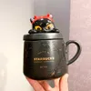 Чашка Starbucks Halloween Black Cat признательность кофе маленькая музыкальная керамическая кружка дьявола мультяшная кофейная чашка с крышкой