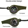 1 st Outdoor Game Calls Whistle Compass Termometer 3 i 1 Camping Vandringstillbehör Multifunktionella överlevnadsverktyg Nylonhals Compass