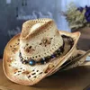 Berets Fashion Rolled Jazz Cowboy Straw Hat Spring And Summer Men Women Gem Strap Beach Sun Cap Outdoor Shade Hollow Knight HatBerets Oliv22