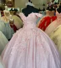 Meksika XV Leylak Quinceanera Elbiseler 3D Çiçek Aplike Boncuk Tatlı 16 Kız Pullu Vestidos De 15 Años