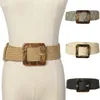 Women Belt Straw Casual Ultra Wide Female Woven Vintage Carved Wood Buckle Elastic Decoration Dress Shirt Waist Seal 220712