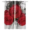 Gordijngordijn Roze Rood Wit Rose Room Gordijnen Grote raam Living Rod Slaapkamer Keuken Indoor Decor Swag Panelscurtain