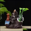 Backflow Incense Burner Holder Ceramic Little Monk Small Buddha Waterfall Sandalwood Censer Creatives Home Decor With 10 Cones Dro320P