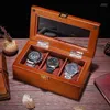 Watch Boxes & Cases 3 Slots Brown Wood Display Case Organizer Wooden Storage Packing Gift Jewelry Hele22