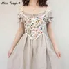 Sexig designer Vintage Print Halter Topps Women Chic Bandage Floral Corset Shirts Female High Street Party Club Ladies Top 220607