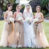 Elegant Custom Made Bridesmaid Dresses Illusion Strapless Neckline Lace Appliques Bodice A Line Floor Length Tulle Evening Dresses