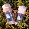 360ml Plastic Water Drink Bottle With Straw And Rope Creative Cartoon Sport Drinking Bottles Gifts for Kids 20220530 D3