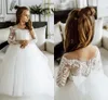 Principess White Flower Girl Dresses Appliques a maniche lunghe a Line Girl Girl Dresses Little Baby Kids Gowns for Birthday First Communions Mc2308