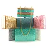 2022 Fashion Acrylic Marble Square Clutch Bag Multicolor Evening Bag with Chain