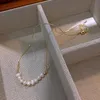 Hänge halsband söt romantisk natur sötvatten pärl chokers halsband för kvinnor mässing guld tunn kedja tillbehör