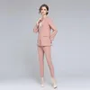 Kvinnors tvåbitar byxor Kvinnor rosa jacktet singelbröst med Blazer Office Suit Pantsuit Solid Sleeve Trousers Women Mujerw