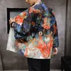 Men's Casual Shirts 5XL Plus Size Collarless Japanese Streetwear Summer Shirt Men Kimono Workout Office Carton Printed 3/4 Sleeve BlouseMen'