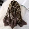 Luxe femmes Ombre léopard point naturel soie écharpe dame mode impression châles et enveloppes Pashmina Foulards Bandana Hijab Snood