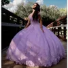 Lila från axeln 3d handgjorda blommor quinceanera klänning boll klänning kristall applikationer tävling söt 15 vestidos de xv anos