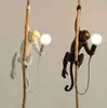 Monkey lamp Clothing store lamp retro industrial style animal resin hemp rope lamp Nordic chandelier J220613