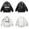 Course Moto PU Cuir Sport Embroid Lettermen Hommes Varsity Bomber Unisexe Femmes Baseball Manteau Stade Prix Chic W220815