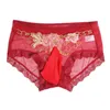 Unterhosen Gay Herren Sissy Höschen Dessous bestickt Plus Size Penis Pouch Unterwäsche Sex Erotik Nachtclub Perspektive SlipsUnderpants