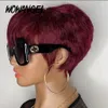 Red Burgundy 99J Ombre Color Short Bob Pixie Cut Brazilian Human Hair Wigs With Bangs For Black Women