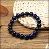 Beaded Strands Bracelets Jewelry Blue Tiger Eye Buddha Bracelet Natural Stone Round Beads Elasticity Rope For Men Women High Quality 6Mm 8M