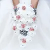 花嫁と花嫁のための大きな長い滝新しい結婚式の花束PEローズラインストーンハンドフラワーパーティー結婚式の飾り8760356224V