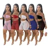 Tute da donna Summer Two Piece Set Women 2022 Fashion Sexy Chest Wrap Lace-Up Top Hip Lifting Prospettiva Mesh Casual Short SuitWomen'