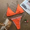 Bikini 2021 Sexy Orange Red Metal Chain Strap Swimwear Swimsuit Women Bikinis Set Bathing Suit Beach Bikini Female Bikinis Mujer Y220420