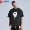 Rainbowtouches 세탁 T 셔츠 빈티지 유니렉스 하이 스트리트 블랙 두개골 패턴 남성 오버 사이즈 패션 남성 그래픽 셔츠 220608