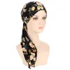 Women Printed Pre-tie Cap Headscarf Elastic Muslim Female Turban Cancer Chemo Hat Hair Loss Cover Head Wrap Headwear Stretch Bandana