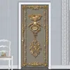 Samoprzylepne drzwi naklejka tapeta 3D w stylu europejskim Złoty wzór kwiatowy salon sypialnia Mural Poster Poster Murowe 220426