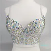 2022-femmes femmes AB couleur strass Bustier haut court Spaghetti sangle Push Up Corset gilet