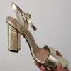 Women Leather Sandal 105mm High Heel Summer Designer Gold-toned Hardware Ankle Strap Chunky Heel Sandals Size 35-42