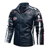 Mens Vintage Motorcycle Jacket Men Fashion Biker Leather Jacket Male Embroidery Bomber Coat Winter Fleece Pu Overcoat 220801