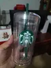 2022 Starbucks 24 unz/710 ml plastikowe kubki kubka wielokrotnego użytku przezroczyste picie Płaskie dolne filarem Kup kubki słomy kubki Nowy gorący produkt do fabrycznej sprzedaży bezpośredniej Abjj
