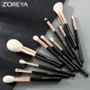 Makeup Tools Zoreya Black Brushes Set Natural Hair Foundation Powder Eyebrow Contour Eyeshadow Make Up Maquiage 230203