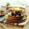 Dishes & Plates Wood Dinner Round Shape Wooden Serving Trays Fruit Saucer Dessert Bread Storage Tea Tray