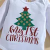 Ensembles de vêtements 3 pièces arbre de Noël bébé filles ensemble lettre imprimé col rond manches longues barboteuse + jupe courte + bandeau pour 0-24 mois