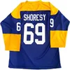 Kooy Shoresy # 69 Movie TV Series Letterkenny Maglie da hockey Irish Stitched Men Team Colore Blu Giallo Verde Bianco Rosso Alternativo