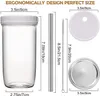 Reusable Glass Cup Bubble Tea Tumbler Wide Mason Mug Jar with Lid and Straw Food Container Sealed Tank 22 OZ