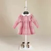 Printemps et automne à manches longues pour filles coton robe princesse robe à carreaux rose petite et douce robe d'enfants simples jupe g220506