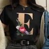 Kadın T-Shirt Moda Çiçek Mektubu Baskı Siyah Kadın Gevşek Kısa Kol Üst Harajuku Sokağı Kadın Beyaz Giysiler 4212Women's