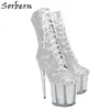 Sorbern Silver Glitter Ankle Boots For Women 20Cm Extreme High Heel Pole Dancer Shoes Custom Color Unisex Fetish Booties Heels