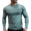 Spandex elastisches atmungsaktives laufbares Hemd Langarm Hemd Hemd Sportswear trocken Fit Hemden für Bodybuilding Männer Fitness Sport L220704