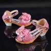 Girls Sandals Summer 2020 New Children's Princess Shoes Little Girls High-heeled Bow-knot Crystal Sandals Party Dress Wedding G220418