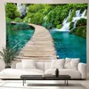 Landscape Rainbow Falls Tapestry Beautiful Natural Forest Large Wall Cloth Picnic Mat Farm Decor J220804