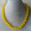 Genuine 12mm Natural Yellow Jade Round Gemstone Beads Necklace 18''