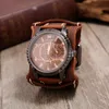 Polshorloges retro brede koe lederen armband horloge vintage mannen pols horloges casual cool punk quartz klokrelogio reloj hombrewristwatches