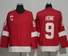 C2604 Mens Vintage 9 Gordie Howe Хоккейные майки 75th 1991 г. сшитый джерси C Patch Home Red Classic M-XXXL