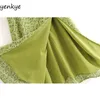 Yaz Elbise Kadınlar Yeşil Çiçek Baskı Sling Elbise Sundress Kadın V Boyun Kolsuz Hem Sliits A-line Şifon Elbise Vestido 220518