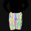 Släpp färgglada reflekterande shorts män jogga hiphop korta byxor laser jogger kvinnor klubb dans fitness som kör tröjor 220715